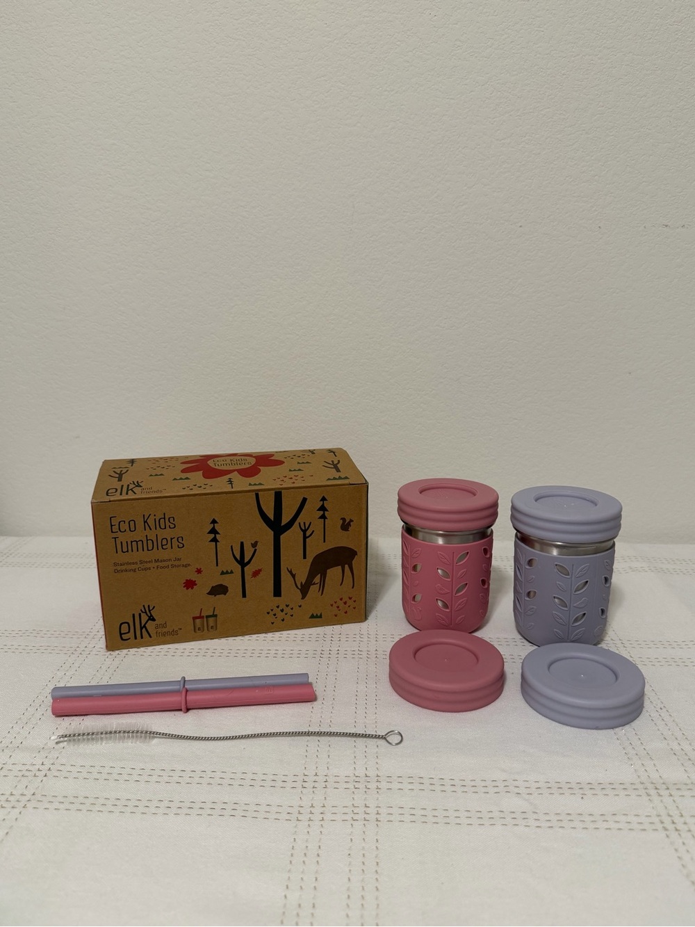 Elk and Friends Kids 10 oz Stainless Steel Mason Jars 2 pack